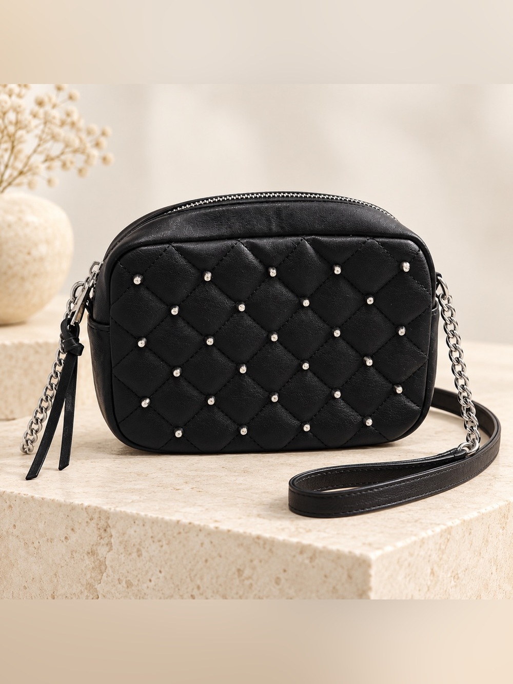 Rebecca Minkoff Black Quilted Studded Crossbody